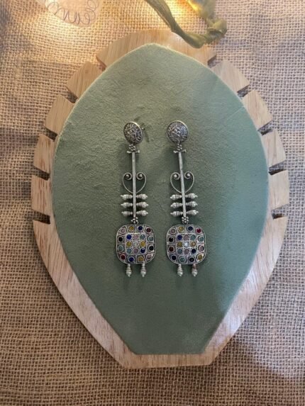 Shahi Premium Stone Silver Plated Long Drop Earrings