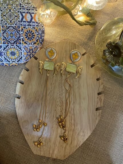 Shahi Handcrafted Designer Long Stone & Chain Ear Drops