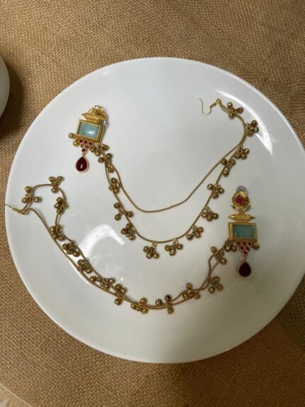 Shahi Premium Stone Gold Plated Kashmiri Ear Chain (Sahara) Drops