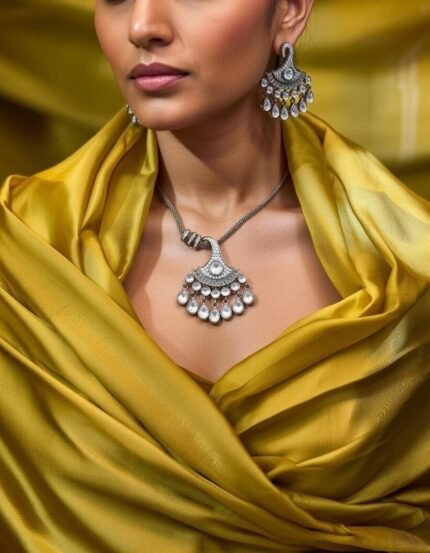 Shahi 92.5 Sterling Silver Polki Moissanite Jewellery Set