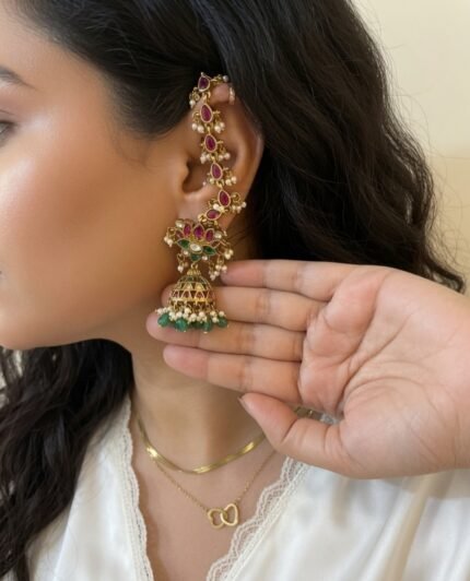 Amara Premium One Gram Gold Jadau Cuff-style Earrings