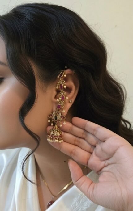 Amara Premium One Gram Gold Jadau Cuff-style Earrings