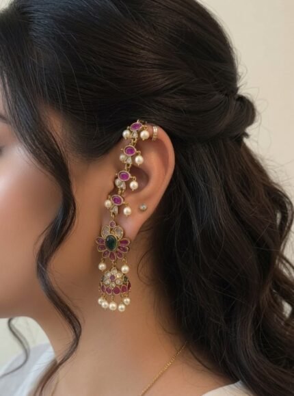 Amara Premium One Gram Gold Jadau Cuff-style Earrings