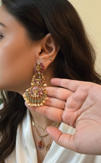 Amara Premium One Gram Gold Jadau Chandbalis