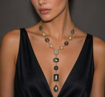 Bellucci 18 Karat Gold-Plated Semi-Precious Stone Neckpiece Set